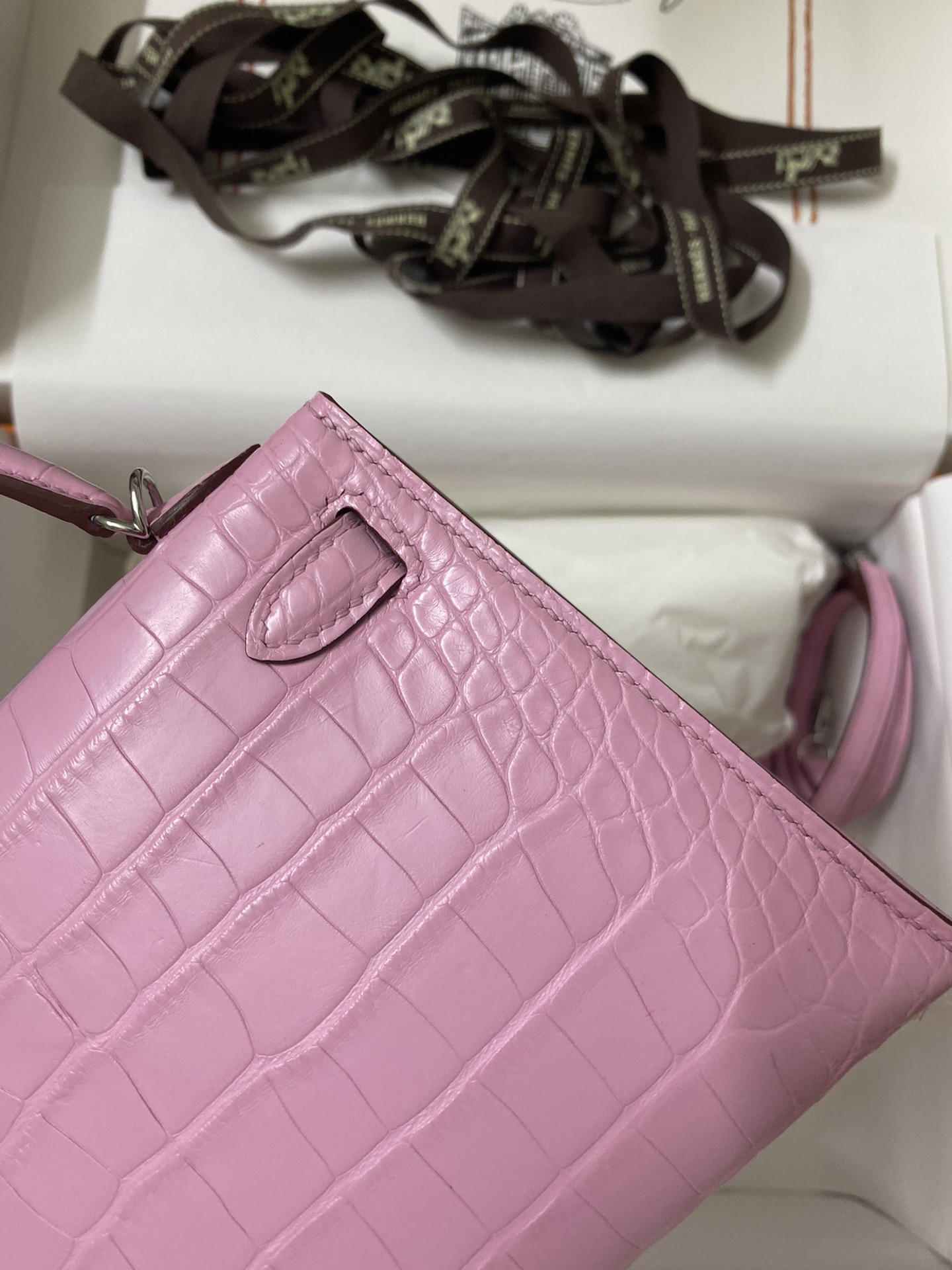 Hermes Kelly Mini II Bag 19CM In Mauve Sylvestre Matte Alligator Leather